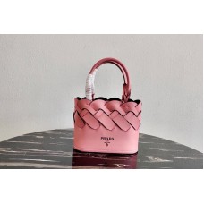Prada Leather Prada Tress Tote Bag in Petal Pink/Black Woven Leather Prada Leather Prada Tress Tote Bag in Petal Pink/Black Woven Leather