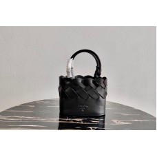 Prada Leather Prada Tress Tote Bag in Black Woven Leather Prada Leather Prada Tress Tote Bag in Black Woven Leather