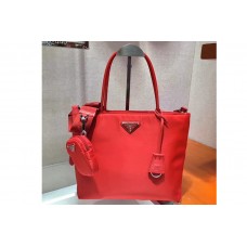 Prada Tesuto Shopping Tote Bags Red Nylon Leather Prada Tesuto Shopping Tote Bags Red Nylon Leather