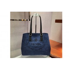 Prada Small linen blend and leather tote bag in Blue Linen blend and calf leather Prada Small linen blend and leather tote bag in Blue Linen blend and calf leather