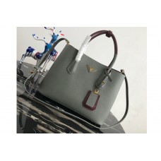 Prada Double Medium Bag in Gray/Burgundy Saffiano leather Prada Double Medium Bag in Gray/Burgundy Saffiano leather