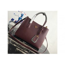 Prada Double Medium Bag in Burgundy/Gray Saffiano leather Prada Double Medium Bag in Burgundy/Gray Saffiano leather