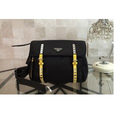 Prada Black Belt Bag New Vela In Black Nylon With Yellow Leather Prada Black Belt Bag New Vela In Black Nylon With Yellow Leather