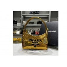 Prada Re-Edition 2000 sequined Re-Nylon mini-bag in Black/Gold Fabric Prada Re-Edition 2000 sequined Re-Nylon mini-bag in Black/Gold Fabric