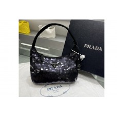 Prada Re-Edition 2000 sequined Re-Nylon mini-bag in Black Fabric Prada Re-Edition 2000 sequined Re-Nylon mini-bag in Black Fabric