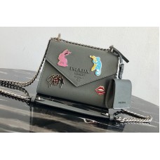 Prada Saffiano Leather Prada Monochrome Bag with appliqués in Gray Saffiano leather Prada Saffiano Leather Prada Monochrome Bag with appliqués in Gray Saffiano leather