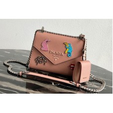Prada Saffiano Leather Prada Monochrome Bag with appliqués in Pink Saffiano leather Prada Saffiano Leather Prada Monochrome Bag with appliqués in Pink Saffiano leather
