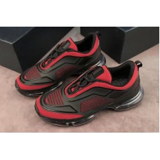 Mens Prada Mesh and Neoprene Sneakers Black And Red Leather