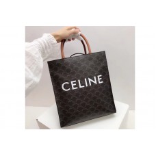 Celine SMALL CABAS VERTICAL IN TRIOMPHE CANVAS With Tan Leather Celine SMALL CABAS VERTICAL IN TRIOMPHE CANVAS With Tan Leather