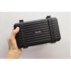 BLACK DIOR AND RIMOWA PERSONAL CLUTCH 95YWT IN ALUMINUM AND GRAINED CALFSKIN