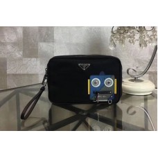 Prada Nylon and Saffiano Leather Cosmetic Pouch Blue/Grey