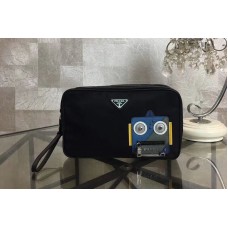 Prada Nylon And Saffiano Leather Cosmetic Pouch Blue/Grey