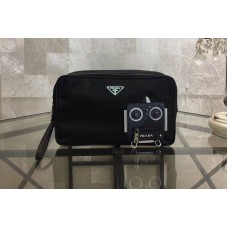 Prada Nylon and Saffiano Leather Cosmetic Pouch Navy/Black
