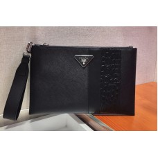 Prada G Saffiano Leather Clutch in Black Leather Prada G Saffiano Leather Clutch in Black Leather