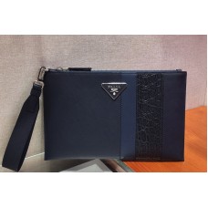 Prada G Saffiano Leather Clutch in Navy Blue/Blue Leather Prada G Saffiano Leather Clutch in Navy Blue/Blue Leather