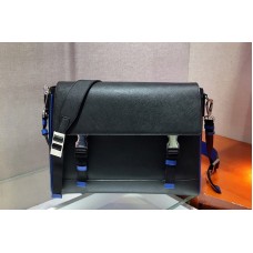 Prada Saffiano Leather Cross-Body Bag in Black/Blue Saffiano Leather Prada Saffiano Leather Cross-Body Bag in Black/Blue Saffiano Leather