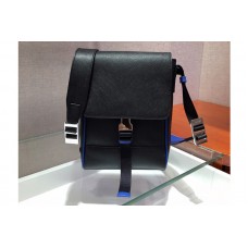 Prada Saffiano Leather Cross-Body Bag in Black/Blue Saffiano Leather Prada Saffiano Leather Cross-Body Bag in Black/Blue Saffiano Leather