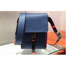 Prada Saffiano Leather Cross-Body Bag in Blue Saffiano Leather Prada Saffiano Leather Cross-Body Bag in Blue Saffiano Leather