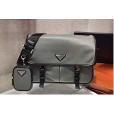 Prada Nylon and Saffiano Leather Bag with Strap in Gray nylon