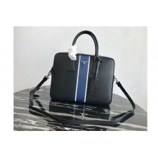 Prada Saffiano Leather Briefcase Bag in Black Saffiano leather With Blue Web Prada Saffiano Leather Briefcase Bag in Black Saffiano leather With Blue Web