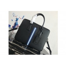 Prada Saffiano Leather Briefcase Bag in Black Saffiano leather With Blue/Light Blue Web Prada Saffiano Leather Briefcase Bag in Black Saffiano leather With Blue/Light Blue Web