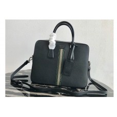 Prada Saffiano Leather Briefcase Bag in Black Saffiano leather With Green/Beige Web Prada Saffiano Leather Briefcase Bag in Black Saffiano leather With Green/Beige Web