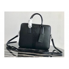 Prada Saffiano Leather Briefcase Bag in Black Saffiano leather With Black Web Prada Saffiano Leather Briefcase Bag in Black Saffiano leather With Black Web