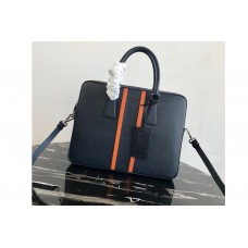 Prada Saffiano Leather Briefcase Bag in Navy Blue Saffiano leather With Orange Web Prada Saffiano Leather Briefcase Bag in Navy Blue Saffiano leather With Orange Web