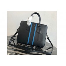 Prada Saffiano Leather Briefcase Bag in Black Saffiano leather With Blue Web Prada Saffiano Leather Briefcase Bag in Black Saffiano leather With Blue Web