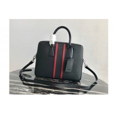 Prada Saffiano Leather Briefcase Bag in Black Saffiano leather With Red Web Prada Saffiano Leather Briefcase Bag in Black Saffiano leather With Red Web