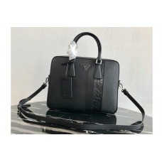 Prada Saffiano Leather Briefcase Bag in Black Saffiano leather With Black Web Prada Saffiano Leather Briefcase Bag in Black Saffiano leather With Black Web