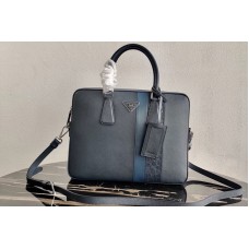 Prada Saffiano Leather Briefcase Bag in Navy Blue Saffiano leather With Blue Web Prada Saffiano Leather Briefcase Bag in Navy Blue Saffiano leather With Blue Web