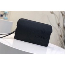 Prada Saffiano Leather Clutch With Black Logo Print Black Prada Saffiano Leather Clutch With Black Logo Print Black