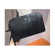 Prada D Saffiano Leather Clutch in Black Leather Prada D Saffiano Leather Clutch in Black Leather