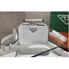 Prada Brique Saffiano Leather Cross-Body Bag in White Saffiano leather Prada Brique Saffiano Leather Cross-Body Bag in White Saffiano leather