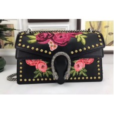 Gucci Dionysus Rose Embroidered Leather Shoulder Bag Black Gucci Dionysus Rose Embroidered Leather Shoulder Bag Black