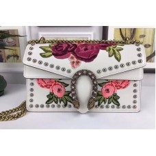 Gucci  White Dionysus Embroidered Leather Shoulder Bag