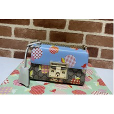 Gucci Padlock small shoulder bag in Beige and ebony GG Supreme canvas with GG apple print Blue Leather