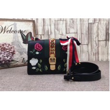Gucci Sylvie Leather with Flower Shoulder Bag Black Gucci Sylvie Leather with Flower Shoulder Bag Black