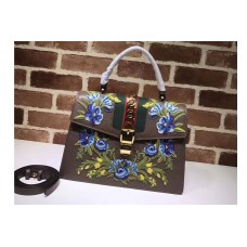 Gucci Sylvie Embroidered Leather Top Handle Bag Coffee Gucci Sylvie Embroidered Leather Top Handle Bag Coffee