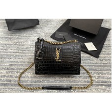 Saint Laurent Medium Sunset Monogram Bag in Black Crocodile With Gold Hardware Saint Laurent Medium Sunset Monogram Bag in Black Crocodile With Gold Hardware