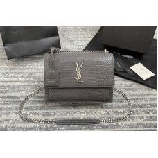 Saint Laurent Medium Sunset Monogram Bag in Gray Crocodile Leather With Silver Hardware Saint Laurent Medium Sunset Monogram Bag in Gray Crocodile Leather With Silver Hardware
