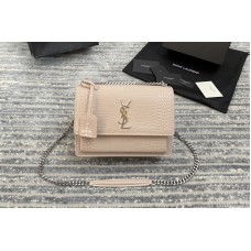Saint Laurent Medium Sunset Monogram Bag in Pink Crocodile Leather With Silver Hardware Saint Laurent Medium Sunset Monogram Bag in Pink Crocodile Leather With Silver Hardware