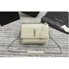 Saint Laurent Medium Sunset Monogram Bag in White Crocodile Leather With Silver Hardware Saint Laurent Medium Sunset Monogram Bag in White Crocodile Leather With Silver Hardware