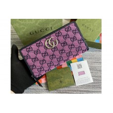 Gucci GG Marmont Multicolor zip around wallet in Pink and blue diagonal matelassé GG canvas Gucci GG Marmont Multicolor zip around wallet in Pink and blue diagonal matelassé GG canvas