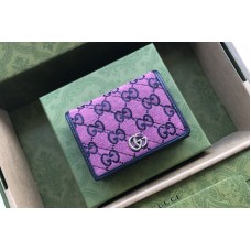 Gucci GG Marmont Multicolor case wallet in Pink and blue diagonal matelassé GG canvas Gucci GG Marmont Multicolor case wallet in Pink and blue diagonal matelassé GG canvas