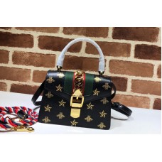 Gucci Sylvie Bee Star mini leather bag In Black Leather Gucci Sylvie Bee Star mini leather bag In Black Leather