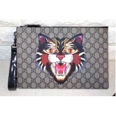 Gucci Angry Cat Print GG Supreme Pouch Gucci Angry Cat Print GG Supreme Pouch