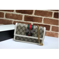 Gucci Queen Margaret Mini GG Bag in Beige/ebony GG Supreme canvas With White Leather