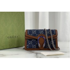 Gucci Dionysus super mini bag in Dark blue and ivory eco washed organic GG jacquard denim Gucci Dionysus super mini bag in Dark blue and ivory eco washed organic GG jacquard denim